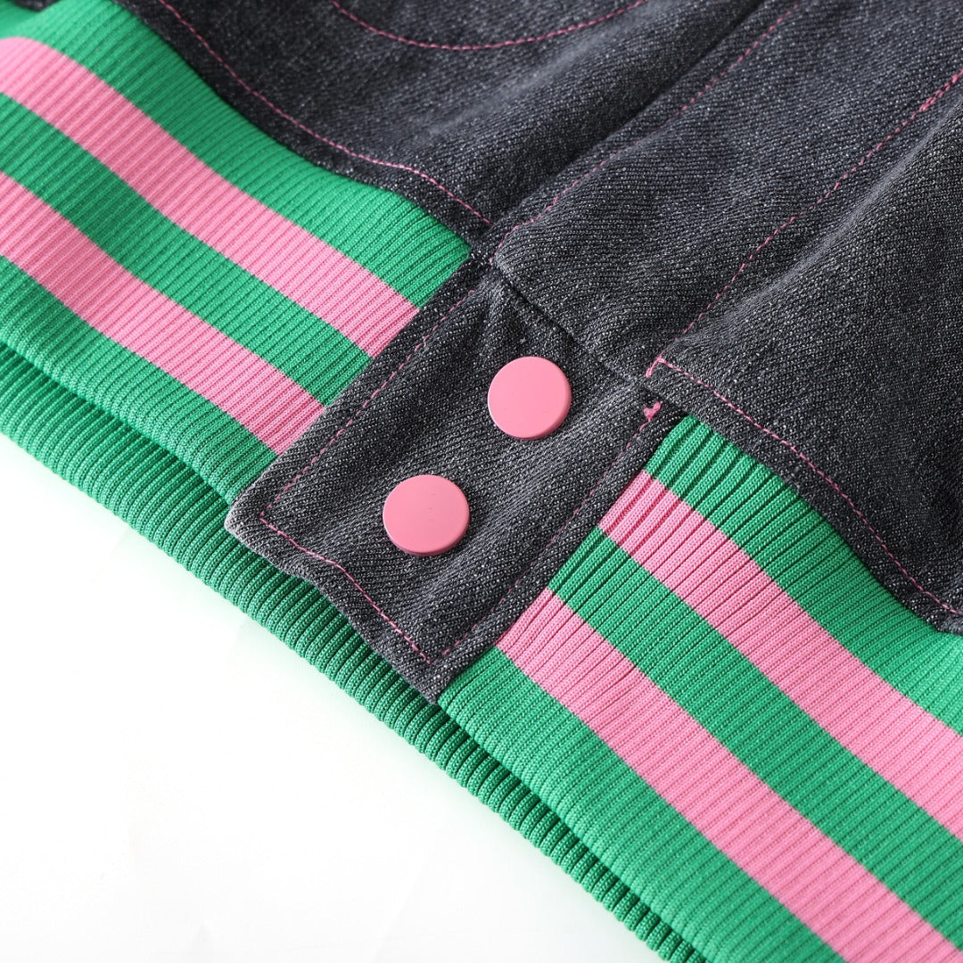 AKA Black Denim Bomber Jacket Read Description