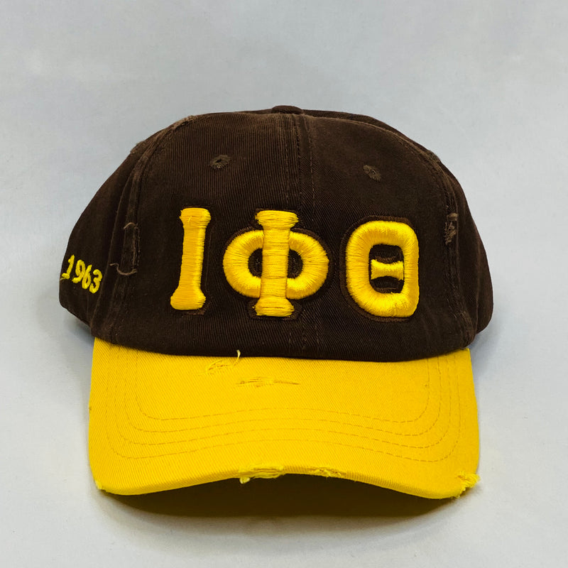 “ΙΦΘ” Iota Phi Theta Brown & Yellow Gold distressed hat