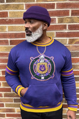 Omega Purple Stripe Crest Chenille Crewneck