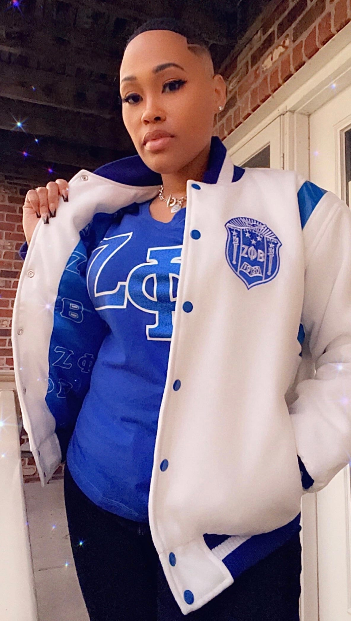 Zeta White Wool and Leather Letterman Jacket