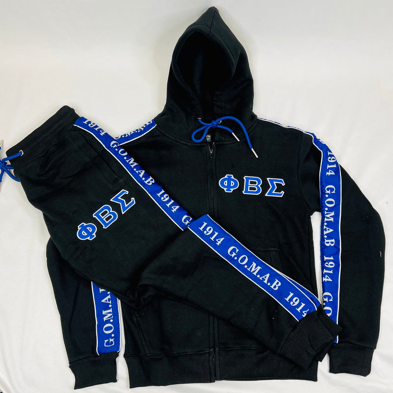 Black Phi Beta Sigma Tapered Sweatsuit Jacket