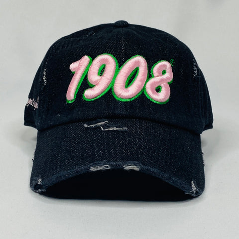 AKA Black Denim (Pink Numbers) Distressed Hat