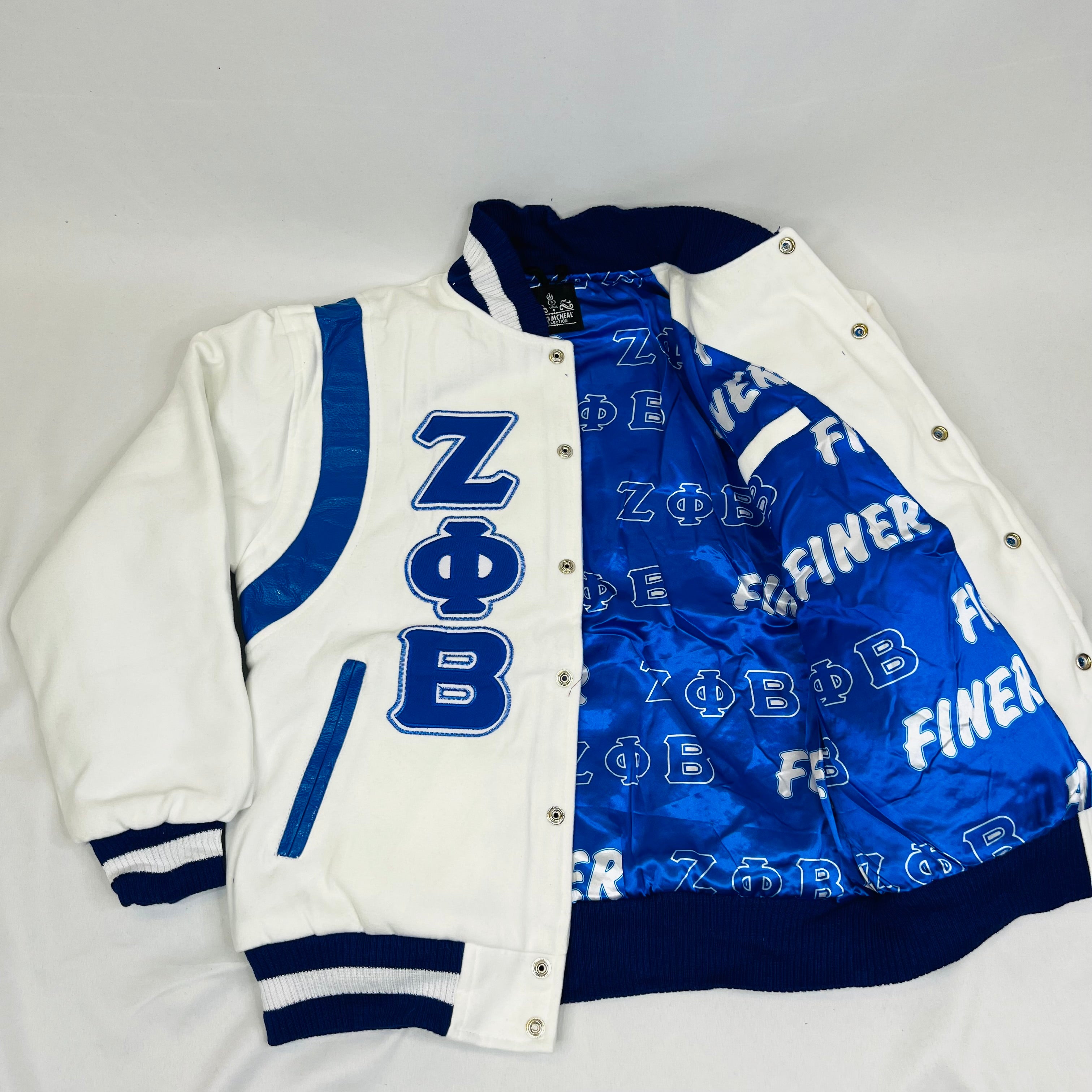 Zeta White Wool and Leather Letterman Jacket
