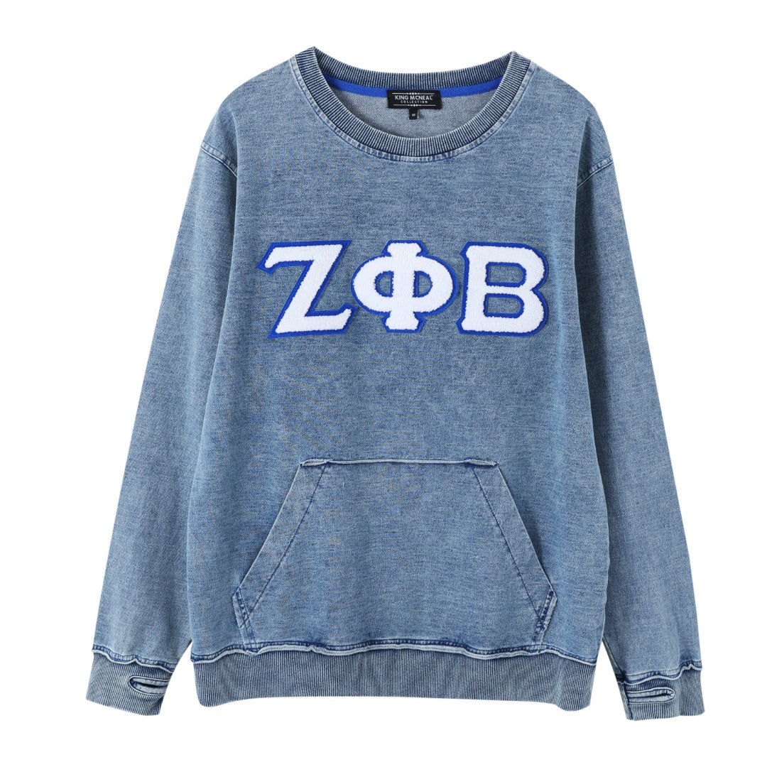 Zeta Denim Chenille Crewneck (Unisex Size)