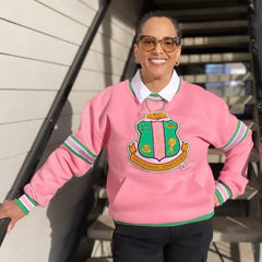 AKA Pink Stripe Chenille Crest Crewneck (Unisex Size)