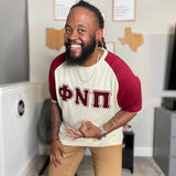 Phi Nu Pi Kream Premium Chenille Letter Raglan T-Shirt