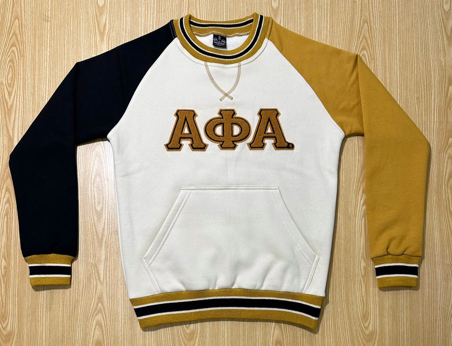 Alpha Nuetral Opposite Sleeve Crest Chenille Crewneck