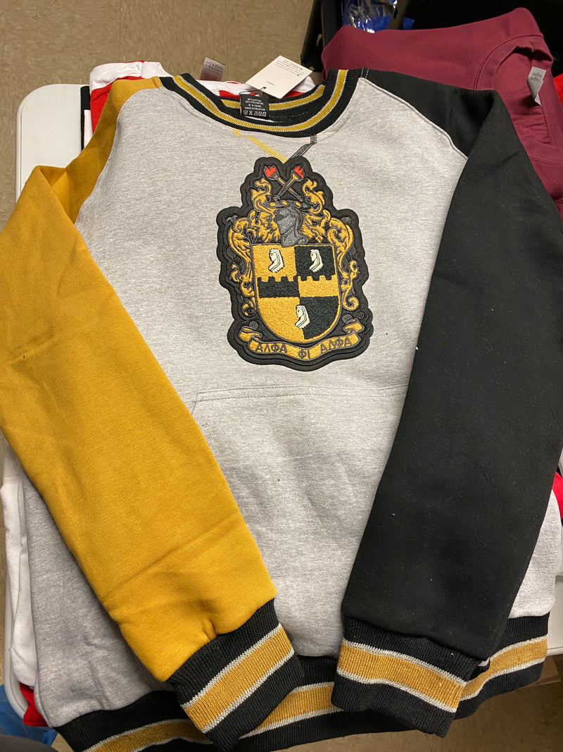 Alpha Grey Opposite Sleeve Crest Chenille Crewneck