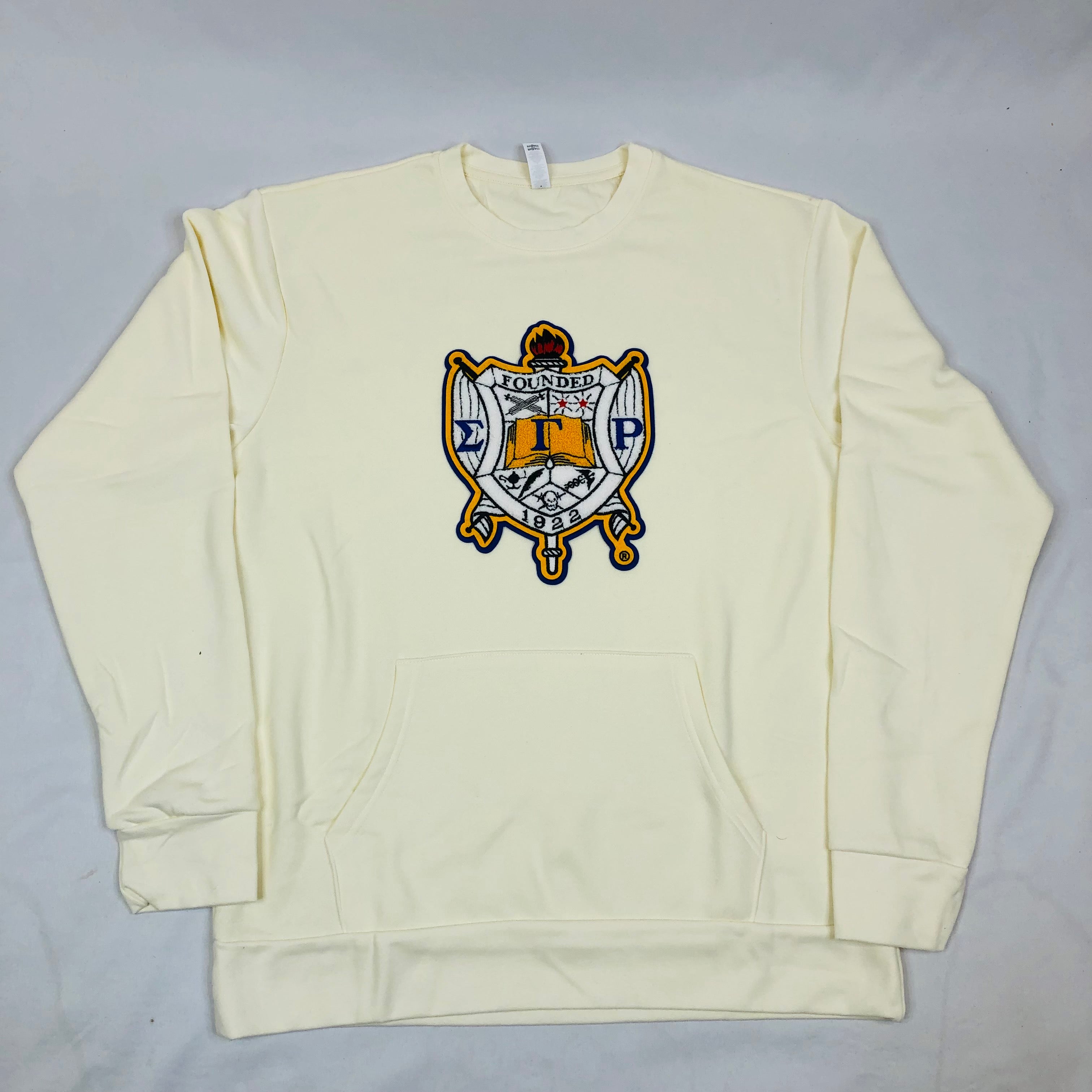 SGRho Crest Nuetral Chenille Pocket Crewneck