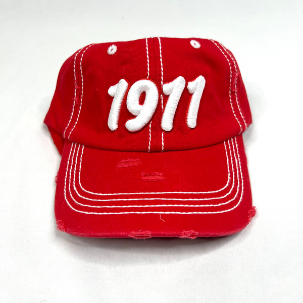 “1911” Kappa Red & White Stitched Distressed Hat