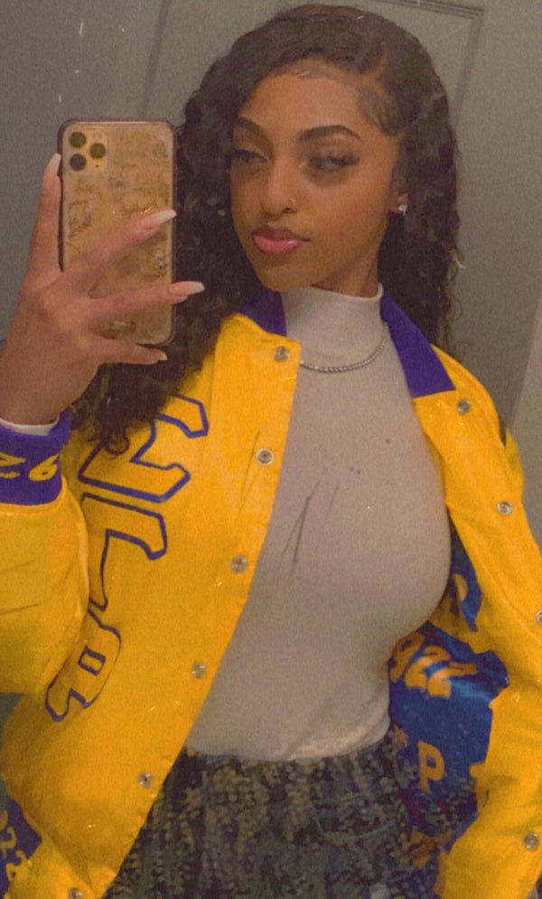 SGRho Gold Satin Bomber Jacket Custom Ribbon And Lining