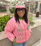 AKA Pink Satin Bomber Jacket Custom Ribbon And Lining