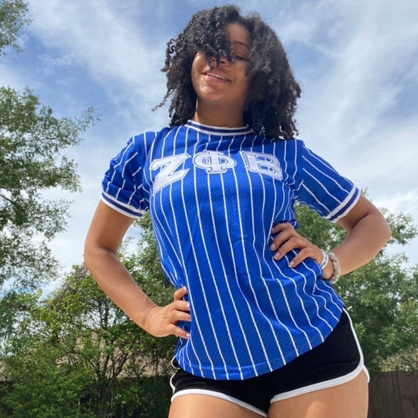 Zeta Phi Beta Blue Pinstripe Baseball Jersey