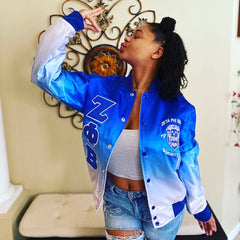 Zeta Phi Beta Faded Bomber Jacket With Back Embriodery