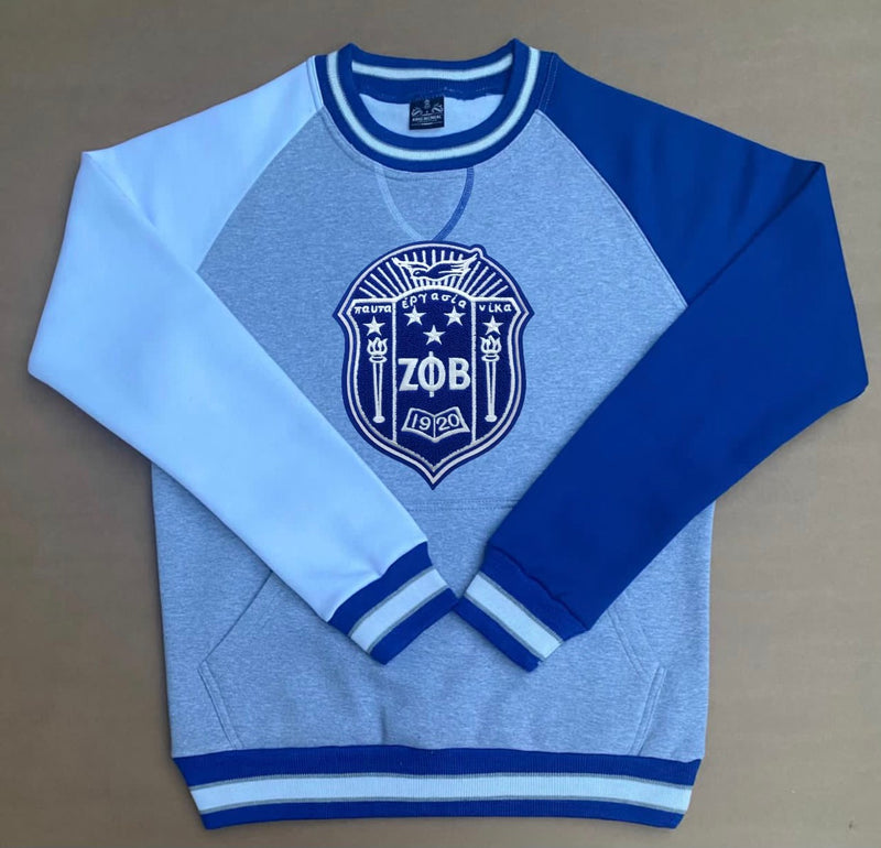 Zeta Crest Chenille Grey Crewneck (Unisex Size)