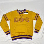 Omega Gold Stripe Letter Chenille Crewneck