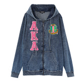 AKA Chenille Dark Washed Full Zip Denim Hoodie