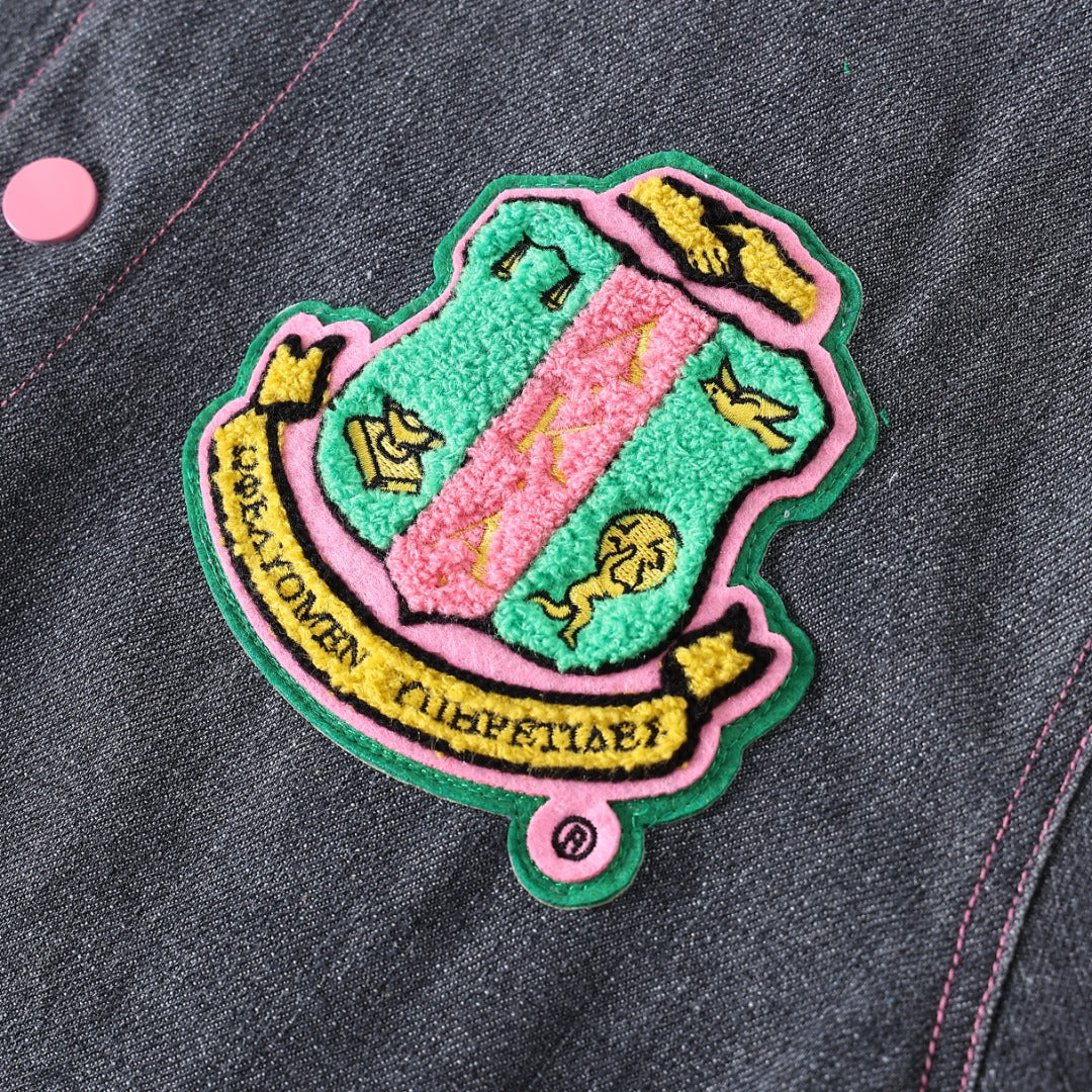 AKA Black Denim Bomber Jacket Read Description