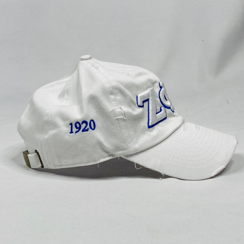 White Zeta Phi Beta Distressed Hat