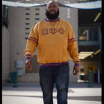 Omega Gold Stripe Letter Chenille Crewneck