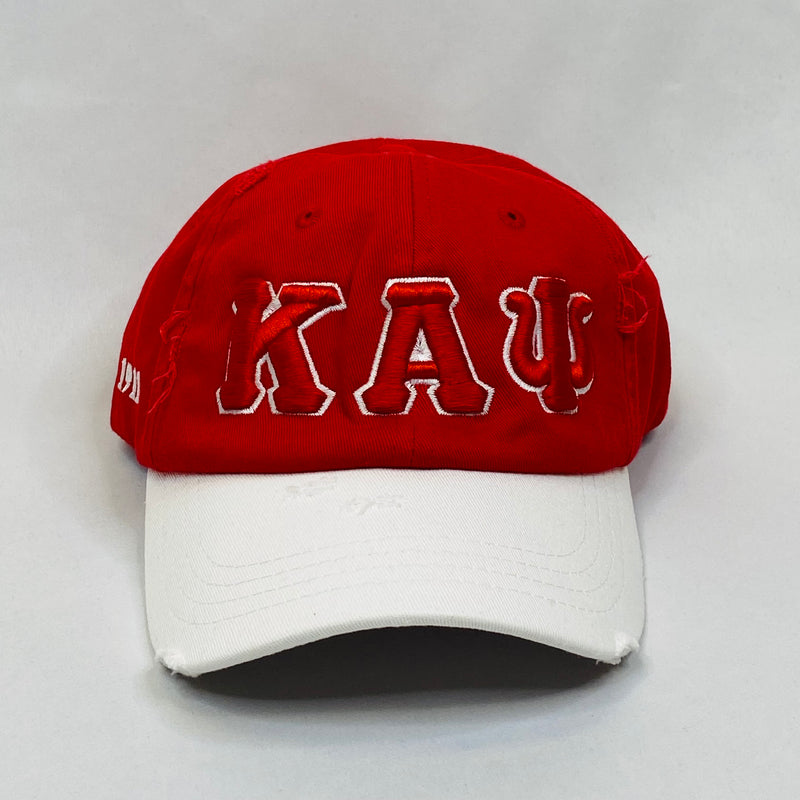 “KAΨ” Kappa Alpha Psi Red & White distressed hat