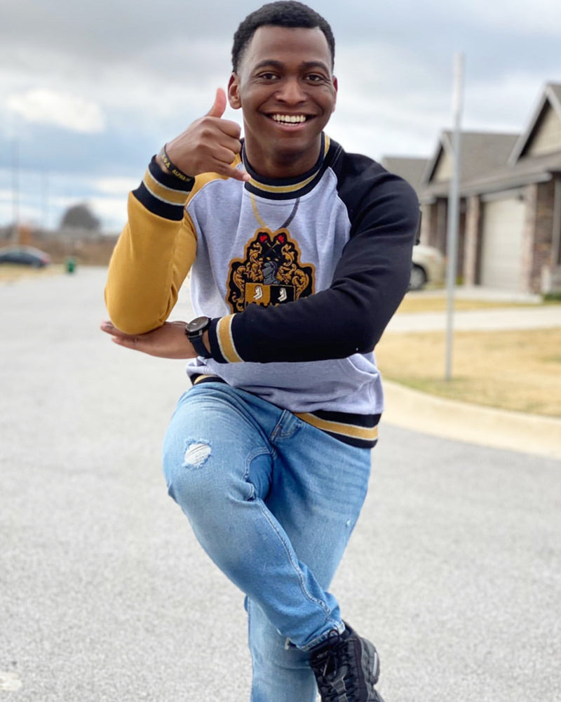 Alpha Grey Opposite Sleeve Crest Chenille Crewneck