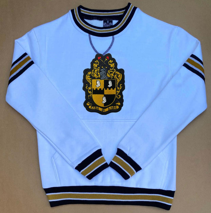 Alpha White Crest Chenille Crewneck