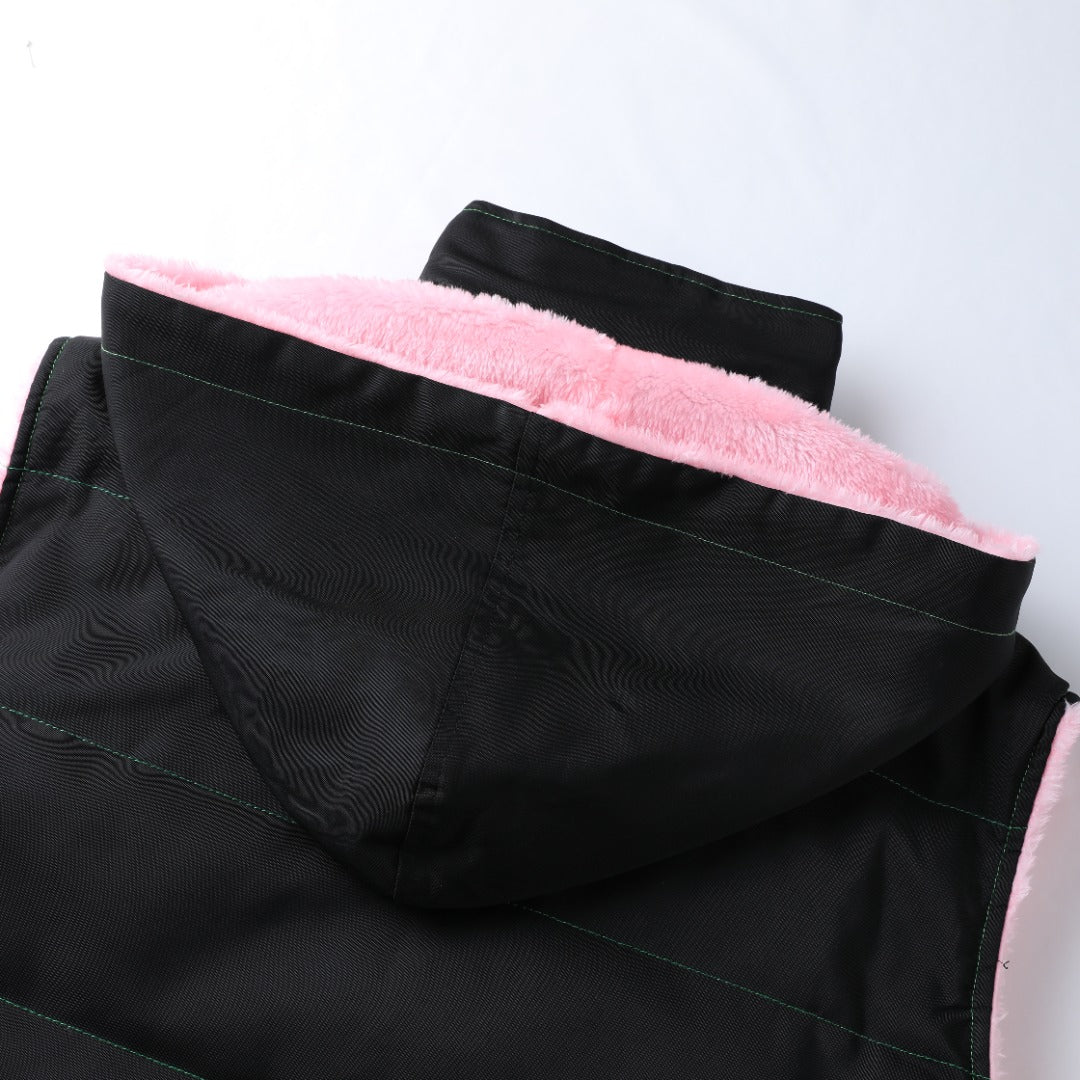 AKA Black Hooded Puffer Vest Sherpa Lining Read Description