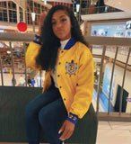 SGRho Gold Satin Bomber Jacket Custom Ribbon And Lining