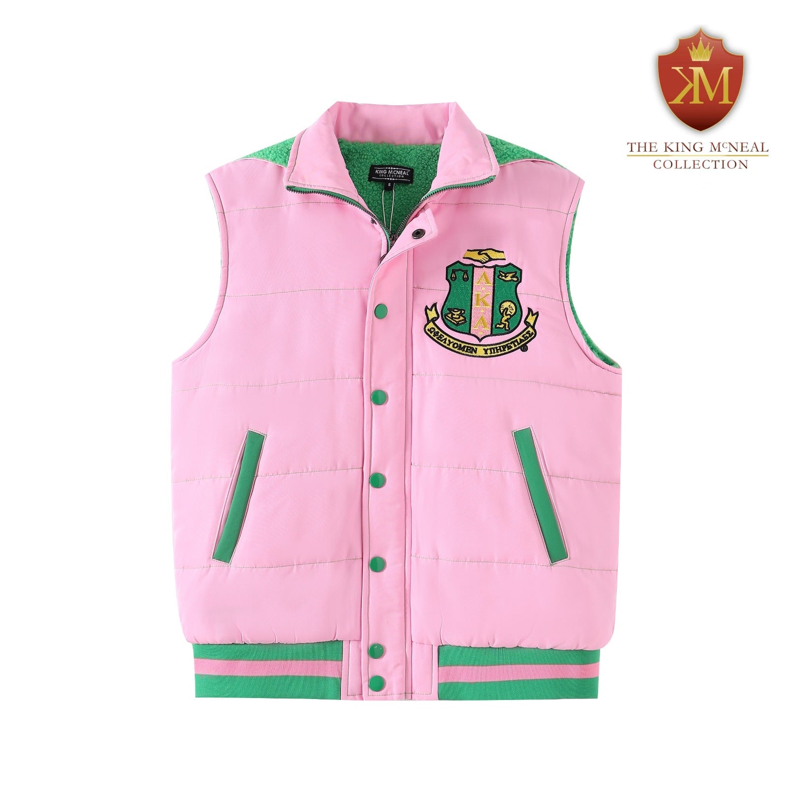 AKA Pink/Green Hooded Puffer Vest Sherpa Lining Read Description
