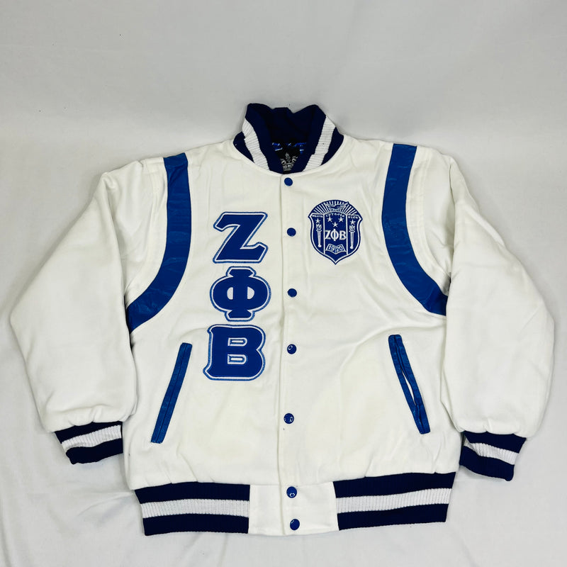 Zeta White Wool and Leather Letterman Jacket