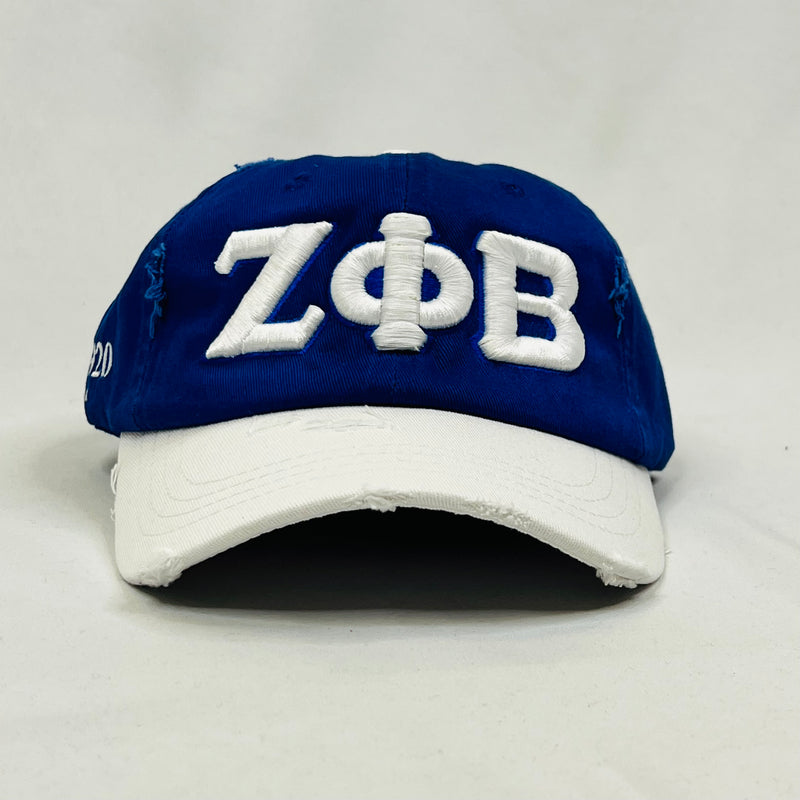 “ΖΦΒ” Zeta Phi Beta Blue & White Distressed Hat