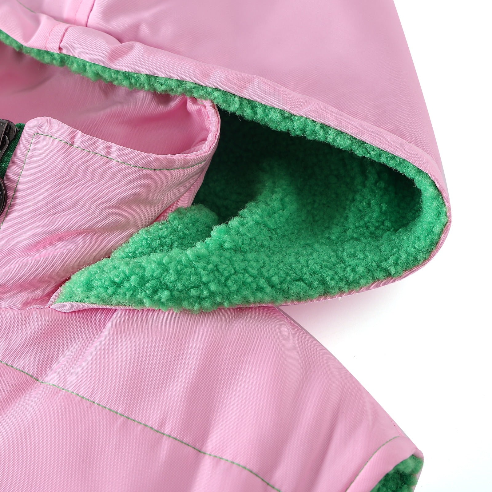 AKA Pink/Green Hooded Puffer Vest Sherpa Lining Read Description
