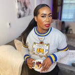 SGRho Stripe Grey Chenille Crest Pocket Crewneck