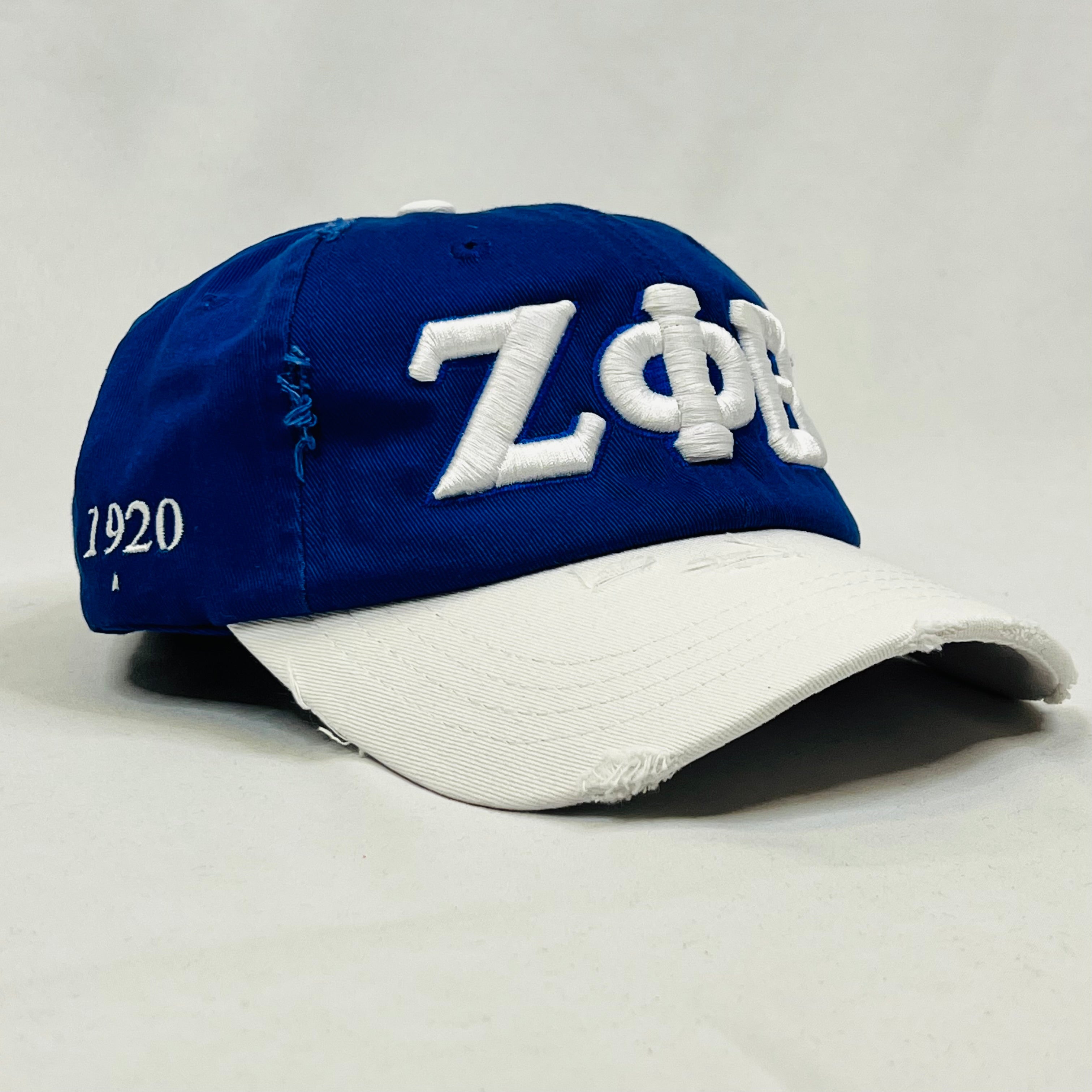 “ΖΦΒ” Zeta Phi Beta Blue & White Distressed Hat
