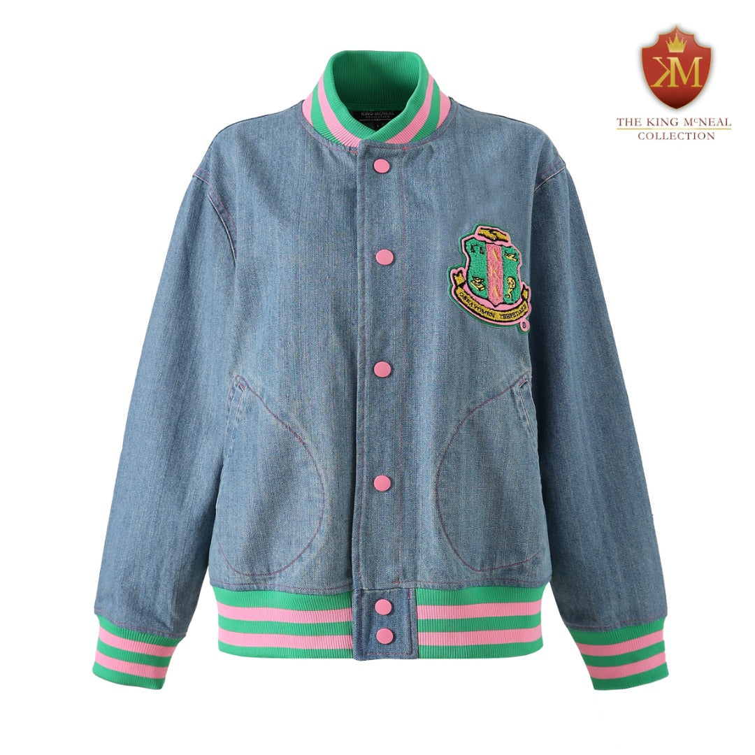 AKA Blue Denim Bomber Jacket Read Description