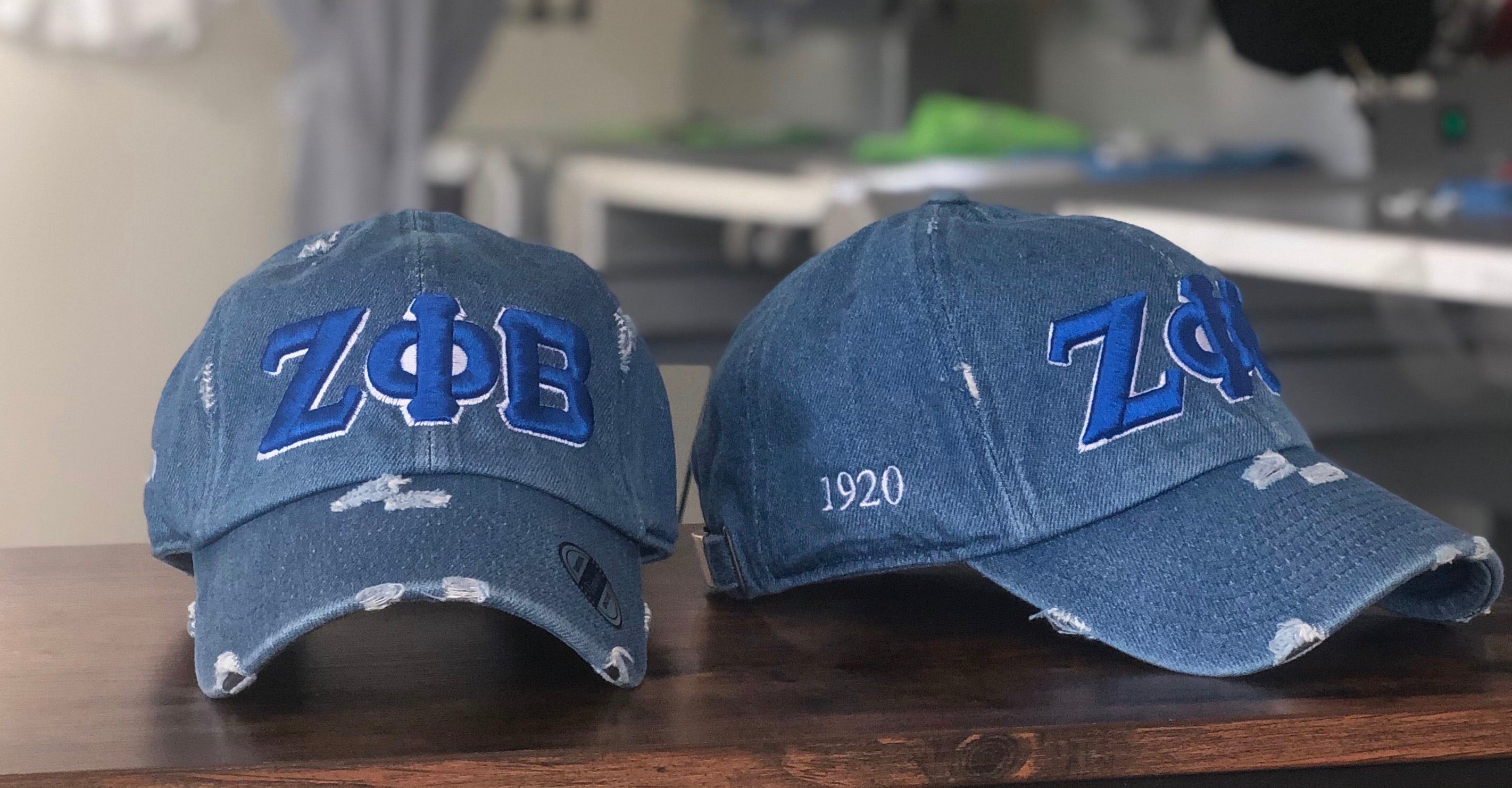 Denim Zeta Phi Beta Distressed Hat