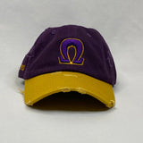 “Ω” Omega Psi Phi Purple & Old Gold distressed hat