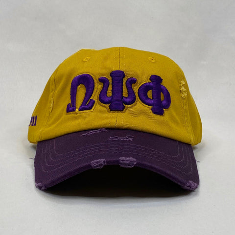 Gold ΩΨΦ dad hat purple bib