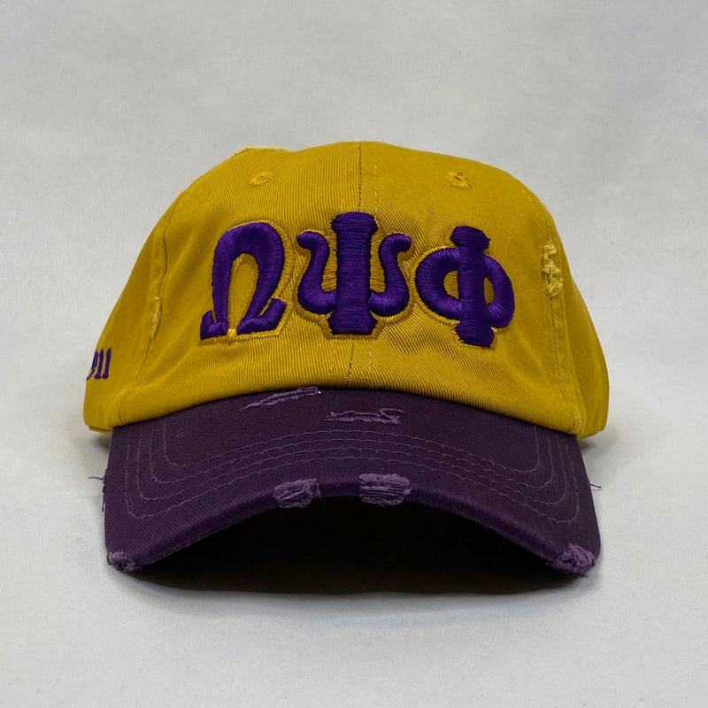Gold ΩΨΦ dad hat purple bib