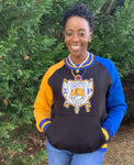 SGRho Black Opp Sleeve Chenille Crest Pocket Crewneck