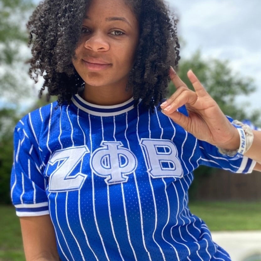 Zeta Phi Beta Blue Pinstripe Baseball Jersey