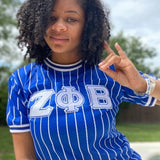 Zeta Phi Beta Blue Pinstripe Baseball Jersey