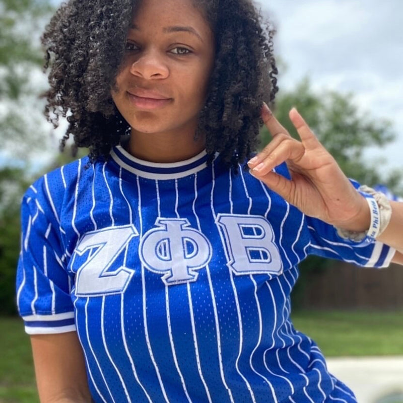 Zeta Phi Beta Blue Pinstripe Baseball Jersey