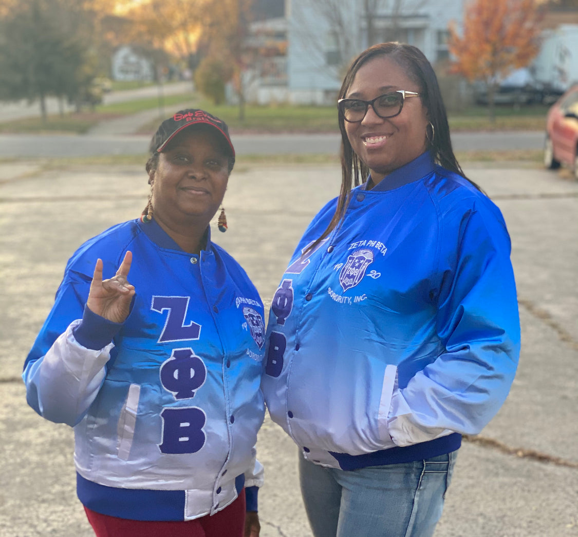 Zeta Phi Beta Faded Bomber Jacket With Back Embriodery