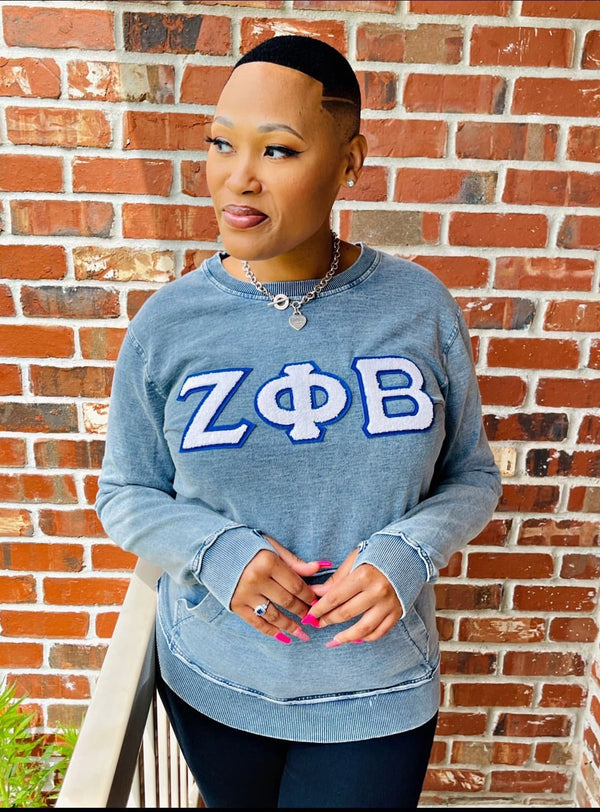 Zeta Denim Chenille Crewneck (Unisex Size)