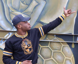 Alpha Black Crest Chenille Crewneck