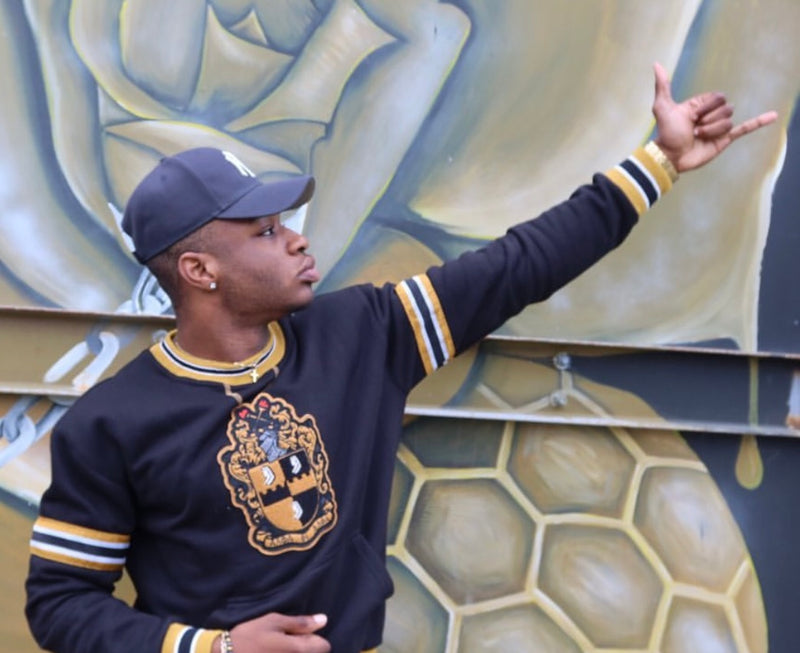 Alpha Black Crest Chenille Crewneck