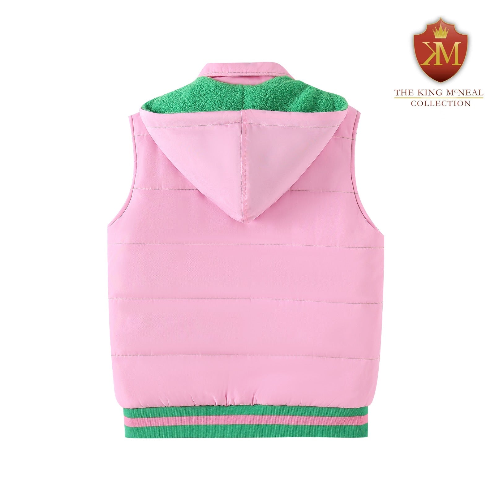 AKA Pink/Green Hooded Puffer Vest Sherpa Lining Read Description