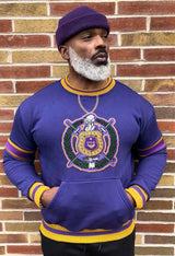 Omega Purple Stripe Crest Chenille Crewneck